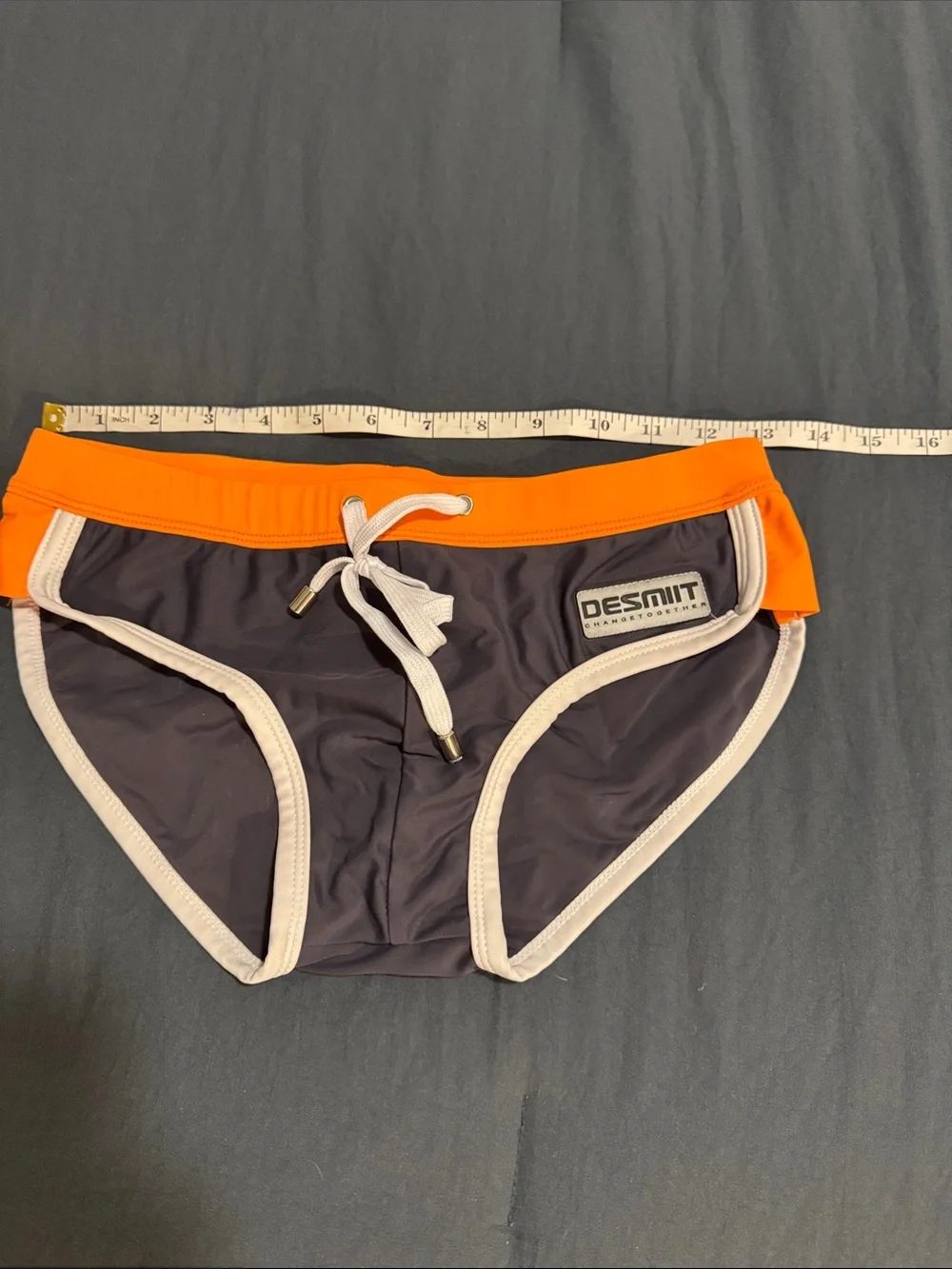 Men's Orange & Charcoal Swim Briefs - Medium to small